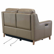 Wisteria Contemporary Loveseat in Light Brown Wood Finish and Taupe Genuine Leather - Furniture City (CA)l