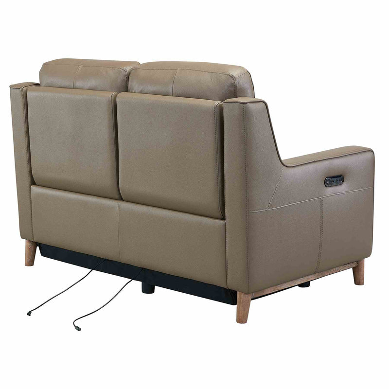 Wisteria Contemporary Loveseat in Light Brown Wood Finish and Taupe Genuine Leather - Furniture City (CA)l