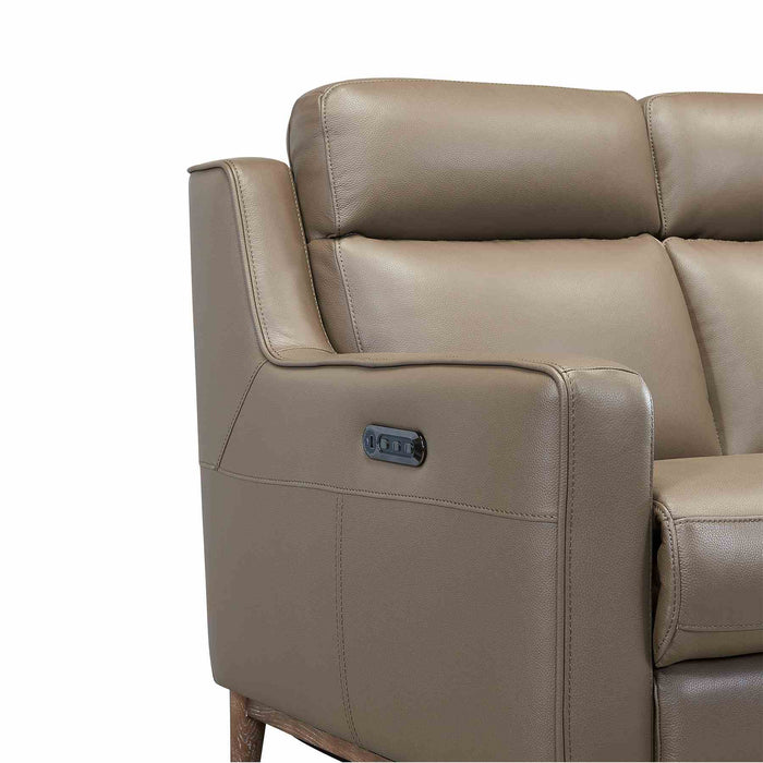 Wisteria Contemporary Loveseat in Light Brown Wood Finish and Taupe Genuine Leather
