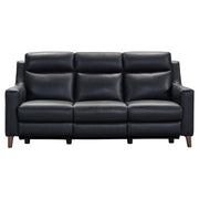 Wisteria Contemporary Sofa in Light Brown Wood Finish and Black Genuine Leather - Furniture City (CA)l