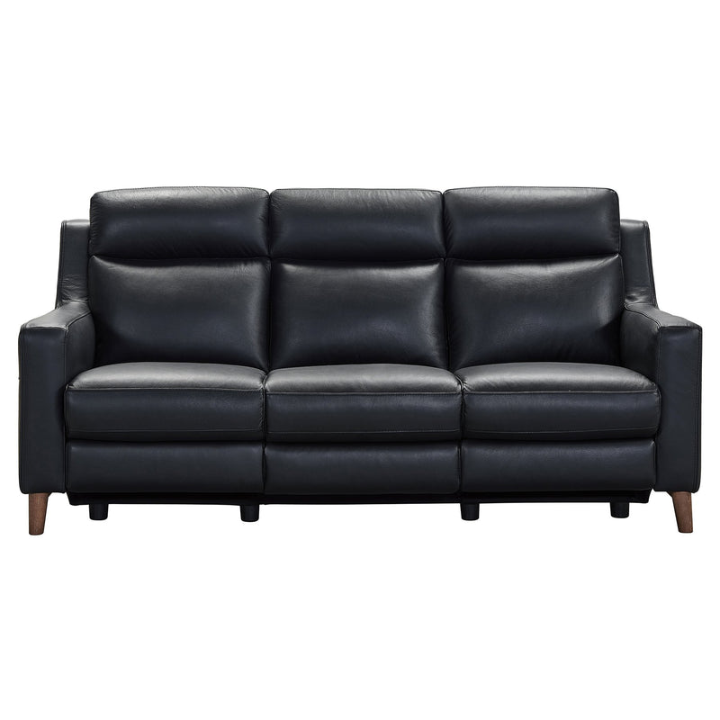 Wisteria Contemporary Sofa in Light Brown Wood Finish and Black Genuine Leather - Furniture City (CA)l