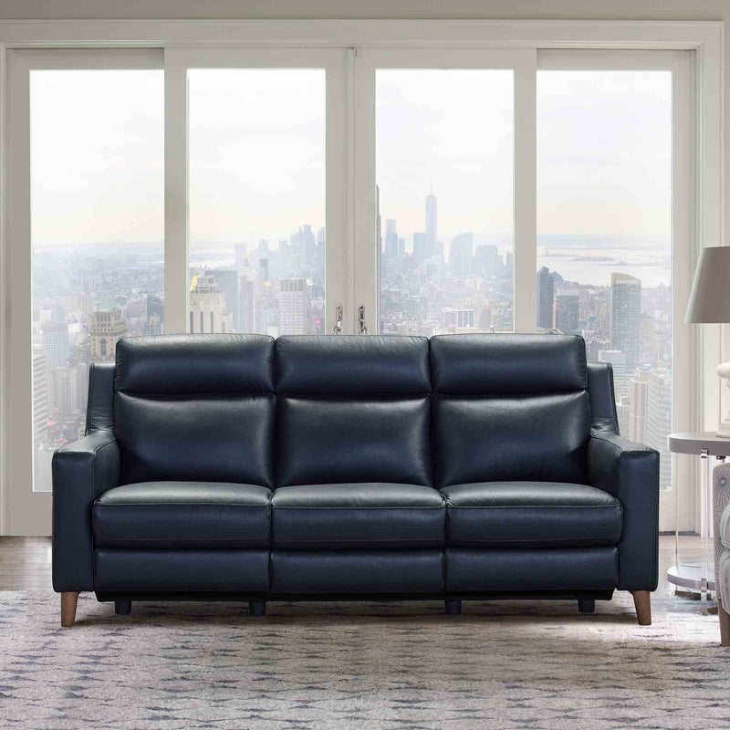 Wisteria Contemporary Sofa in Light Brown Wood Finish and Black Genuine Leather - Furniture City (CA)l