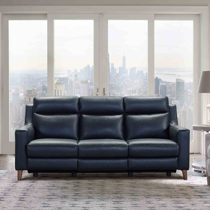 Wisteria Contemporary Sofa in Light Brown Wood Finish and Black Genuine Leather