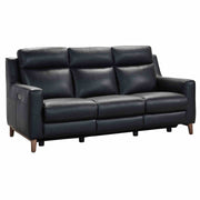 Wisteria Contemporary Sofa in Light Brown Wood Finish and Black Genuine Leather - Furniture City (CA)l