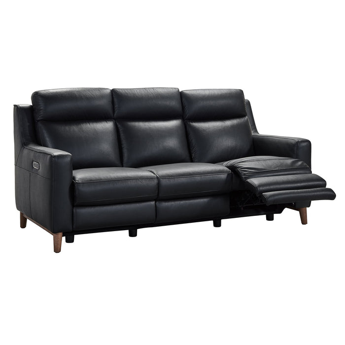 Wisteria Contemporary Sofa in Light Brown Wood Finish and Black Genuine Leather