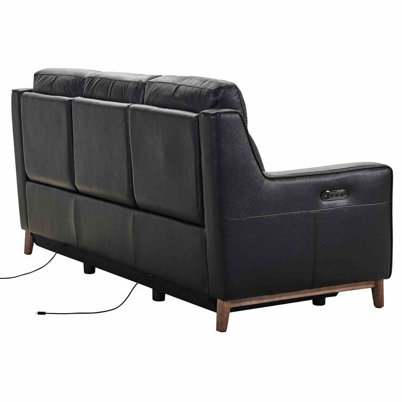 Wisteria Contemporary Sofa in Light Brown Wood Finish and Black Genuine Leather - Furniture City (CA)l