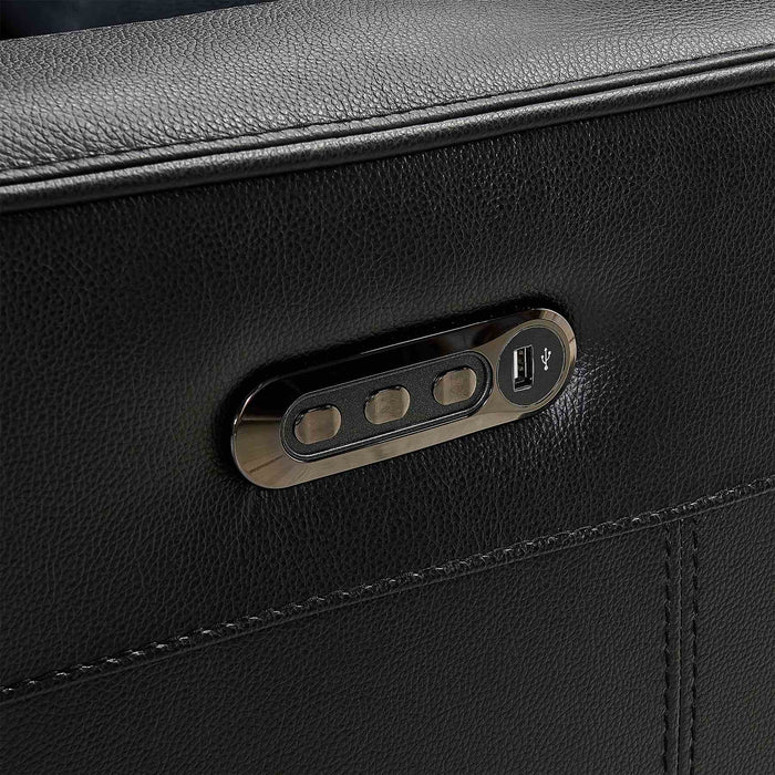 Wisteria Contemporary Sofa in Light Brown Wood Finish and Black Genuine Leather