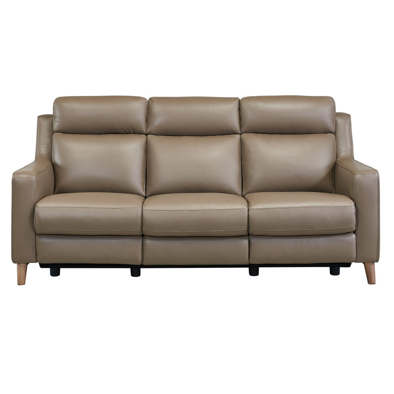 Wisteria Contemporary Sofa in Light Brown Wood Finish and Taupe Genuine Leather - Furniture City (CA)l