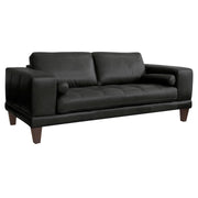 Wynne Contemporary Loveseat in Genuine Black Leather with Brown Wood Legs - Furniture City (CA)l