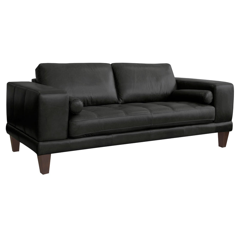 Wynne Contemporary Loveseat in Genuine Black Leather with Brown Wood Legs - Furniture City (CA)l