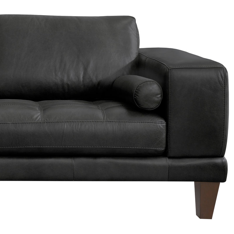 Wynne Contemporary Loveseat in Genuine Black Leather with Brown Wood Legs - Furniture City (CA)l