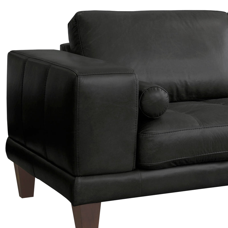 Wynne Contemporary Loveseat in Genuine Black Leather with Brown Wood Legs - Furniture City (CA)l