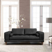 Wynne Contemporary Loveseat in Genuine Black Leather with Brown Wood Legs - Furniture City (CA)l