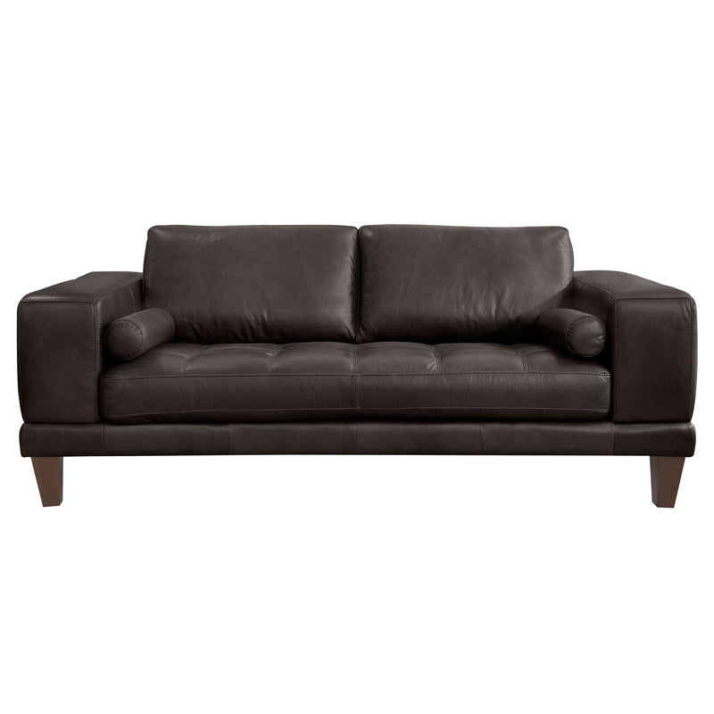 Wynne Contemporary Loveseat in Genuine Espresso Leather with Brown Wood Legs - Furniture City (CA)l