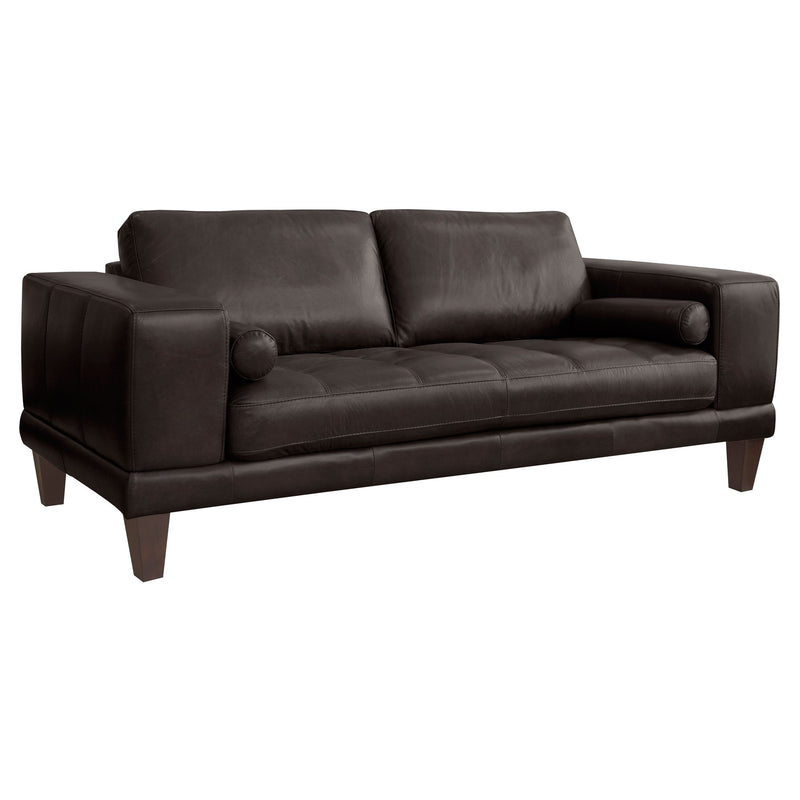 Wynne Contemporary Loveseat in Genuine Espresso Leather with Brown Wood Legs - Furniture City (CA)l