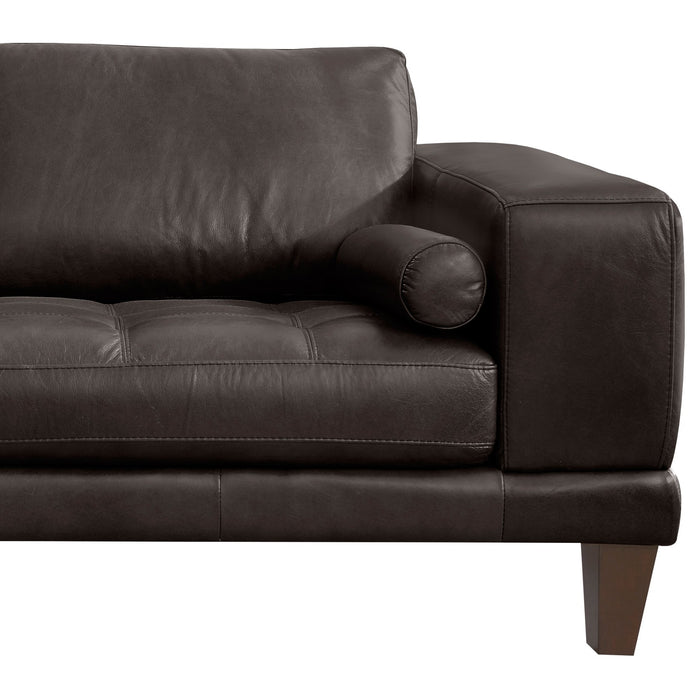 Wynne Contemporary Loveseat in Genuine Espresso Leather with Brown Wood Legs