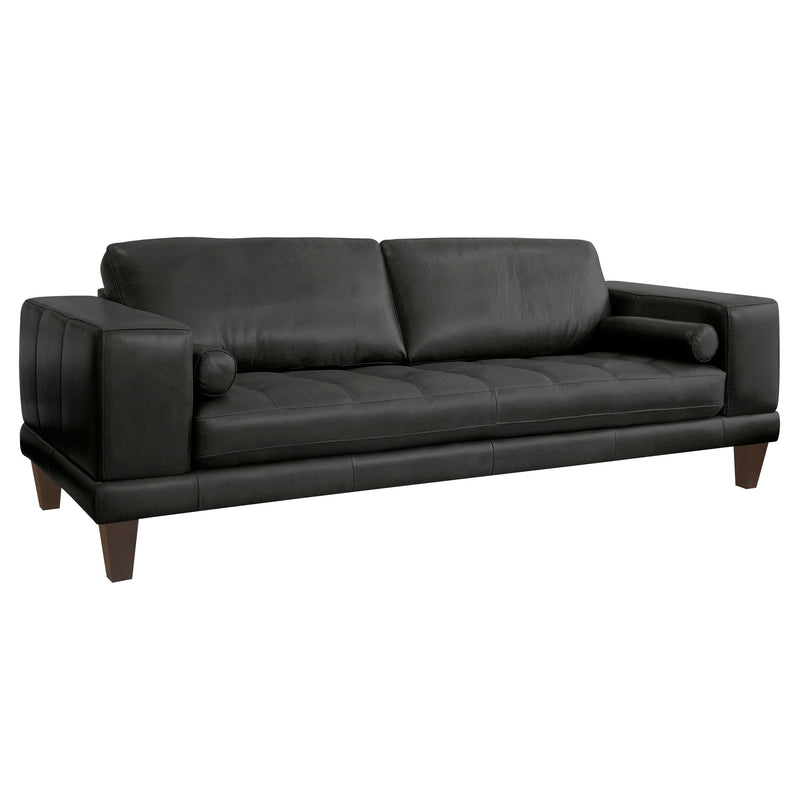 Wynne Contemporary Sofa in Genuine Black Leather with Brown Wood Legs - Furniture City (CA)l