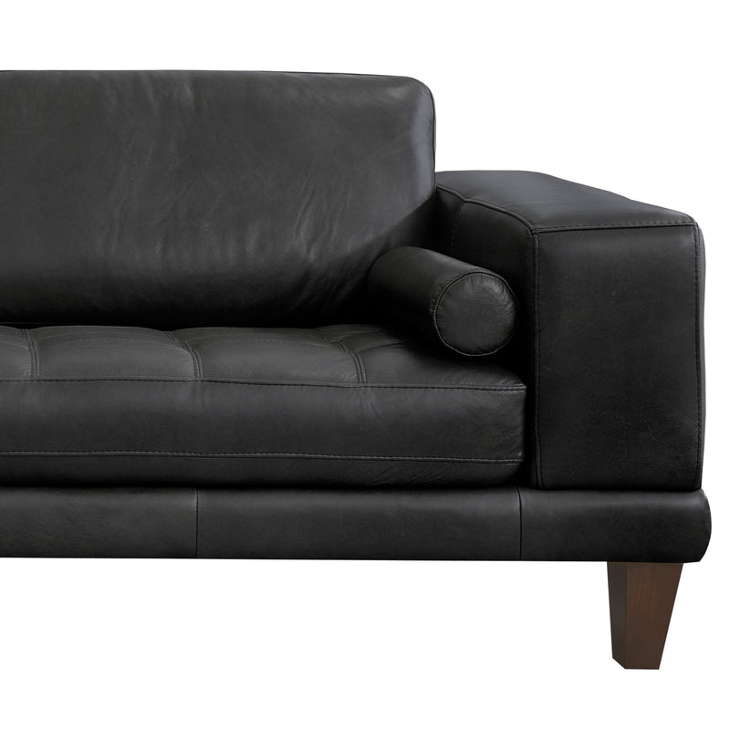 Wynne Contemporary Sofa in Genuine Black Leather with Brown Wood Legs - Furniture City (CA)l
