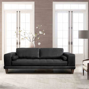 Wynne Contemporary Sofa in Genuine Black Leather with Brown Wood Legs - Furniture City (CA)l