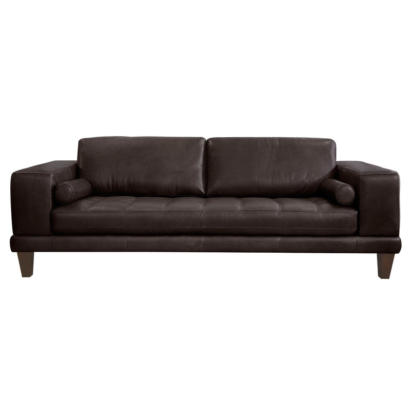 Wynne Contemporary Sofa in Genuine Espresso Leather with Brown Wood Legs - Furniture City (CA)l