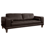 Wynne Contemporary Sofa in Genuine Espresso Leather with Brown Wood Legs - Furniture City (CA)l
