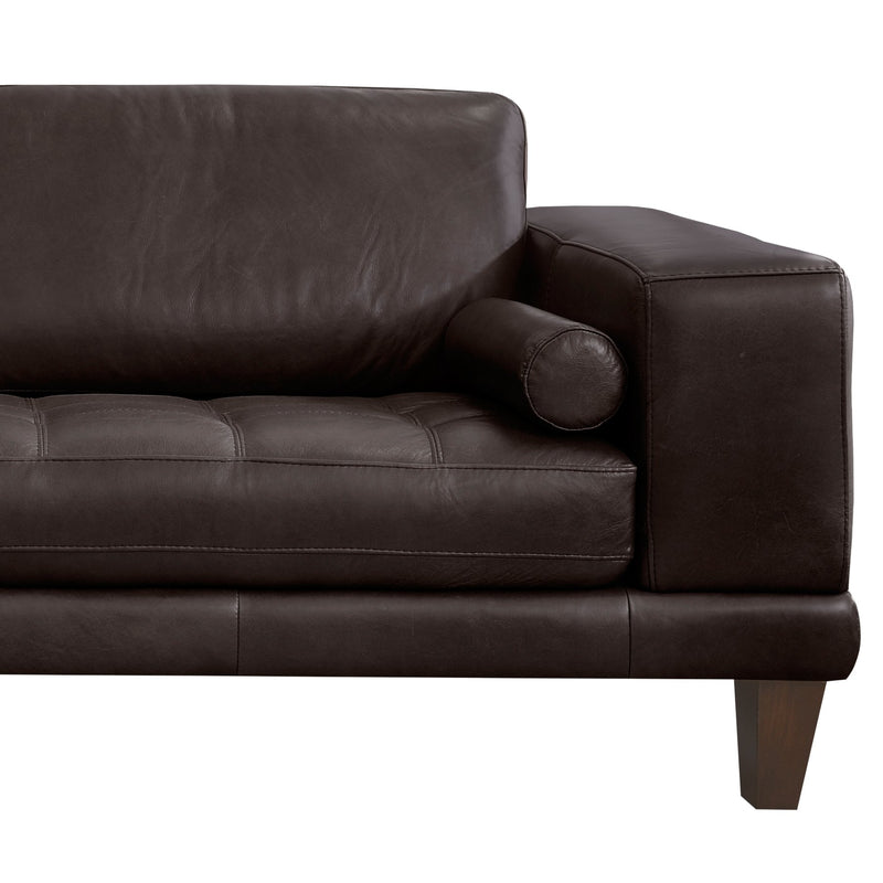 Wynne Contemporary Sofa in Genuine Espresso Leather with Brown Wood Legs - Furniture City (CA)l