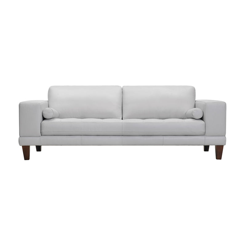 Wynne Contemporary Sofa in Genuine Dove Gray Leather with Brown Wood Legs - Furniture City (CA)l