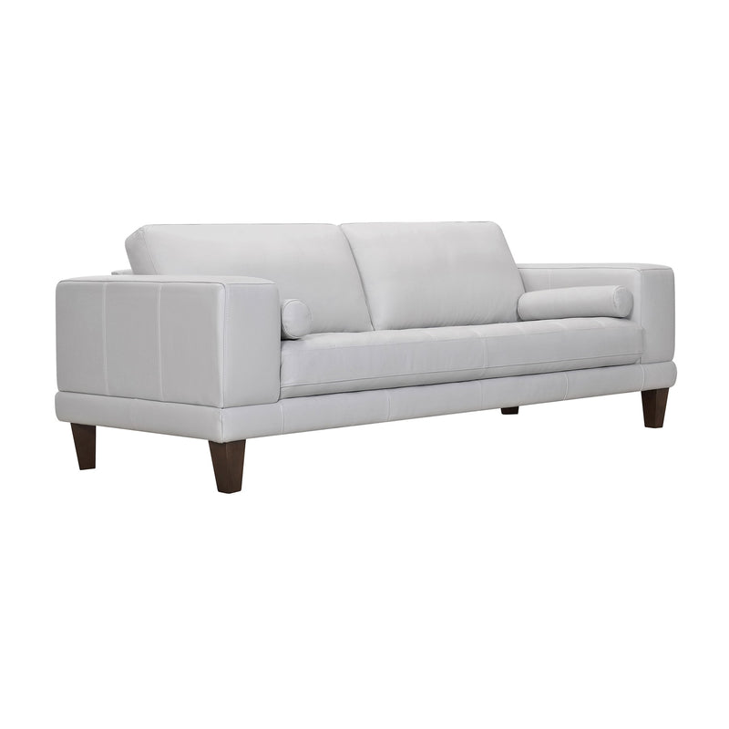 Wynne Contemporary Sofa in Genuine Dove Gray Leather with Brown Wood Legs - Furniture City (CA)l
