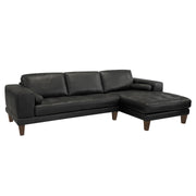 Wynne Contemporary Sectional in Genuine Black Leather with Brown Wood Legs - Furniture City (CA)l