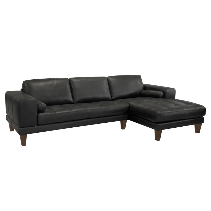 Wynne Contemporary Sectional in Genuine Black Leather with Brown Wood Legs - Furniture City (CA)l