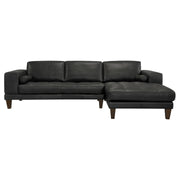Wynne Contemporary Sectional in Genuine Black Leather with Brown Wood Legs - Furniture City (CA)l