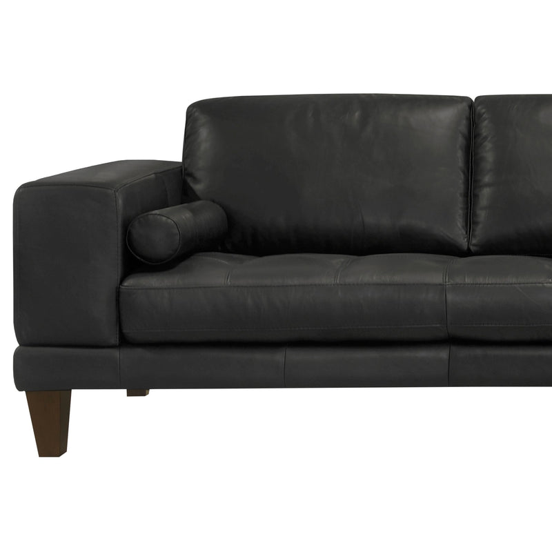 Wynne Contemporary Sectional in Genuine Black Leather with Brown Wood Legs - Furniture City (CA)l