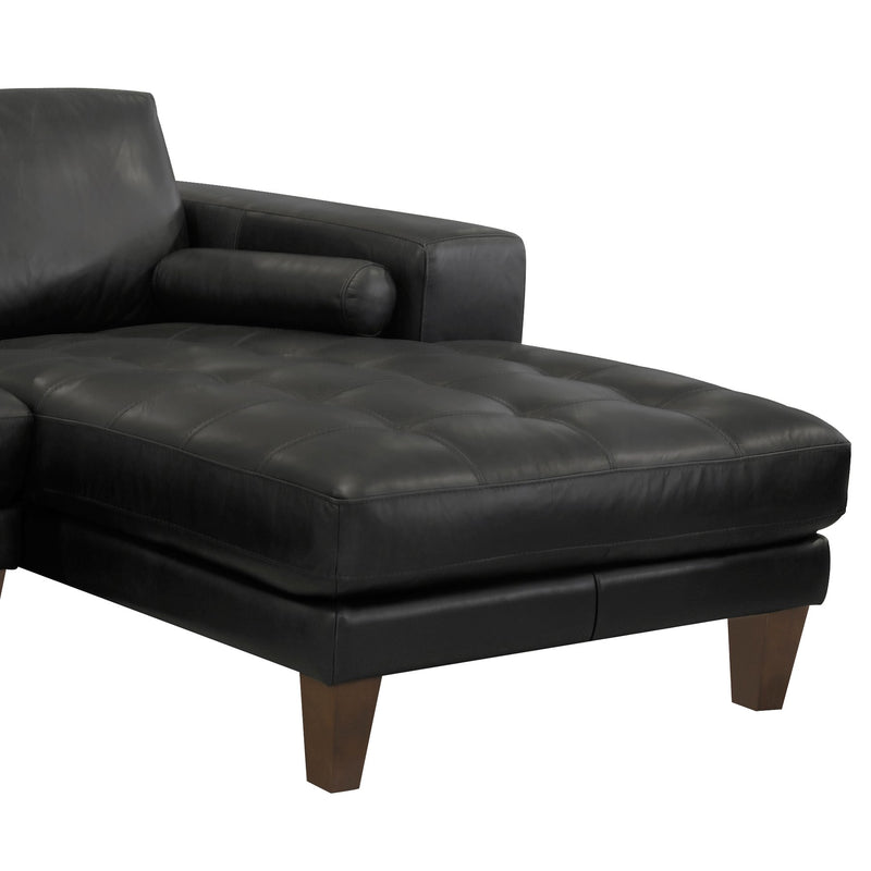 Wynne Contemporary Sectional in Genuine Black Leather with Brown Wood Legs - Furniture City (CA)l