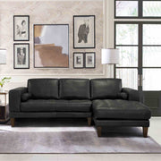 Wynne Contemporary Sectional in Genuine Black Leather with Brown Wood Legs - Furniture City (CA)l