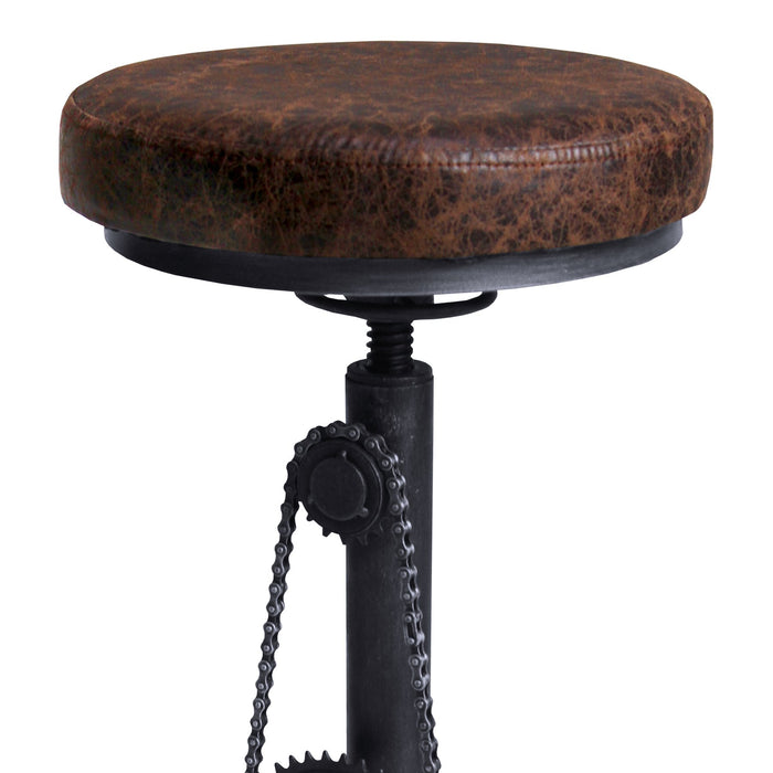 Xane Modern Adjustable Backless Barstool in Industrial Gray and Brown Fabric