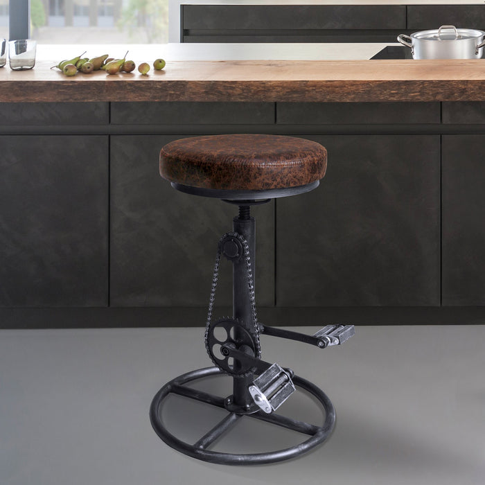 Xane Modern Adjustable Backless Barstool in Industrial Gray and Brown Fabric