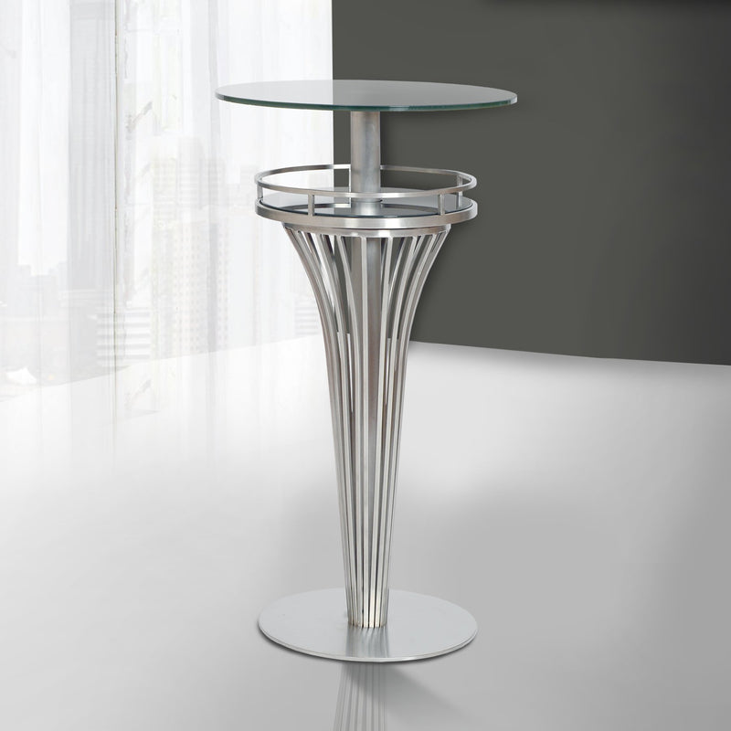 Yukon Contemporary Bar Table In Stainless Steel and Gray Frosted Glass - Furniture City (CA)l
