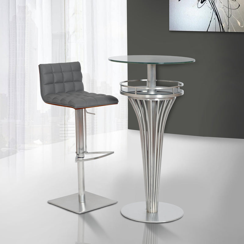 Yukon Contemporary Bar Table In Stainless Steel and Gray Frosted Glass - Furniture City (CA)l