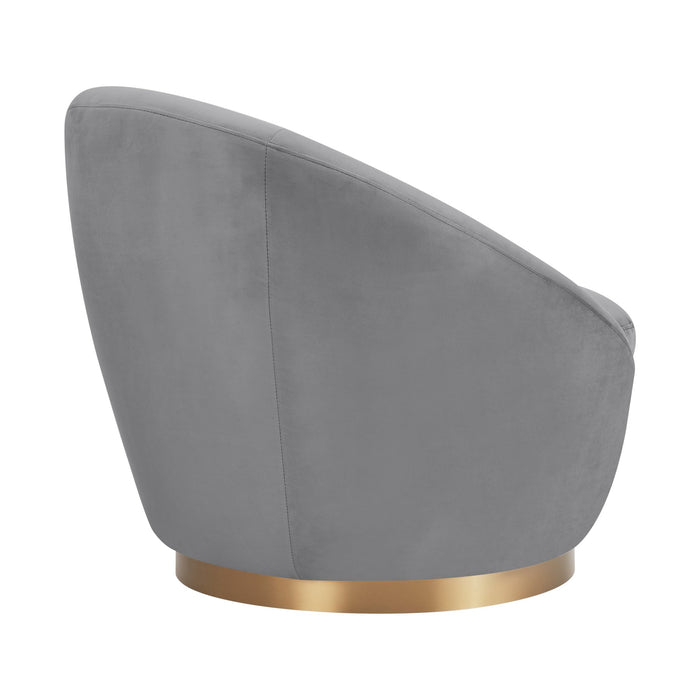 Yves Gray Velvet Swivel Accent Chair with Gold Base