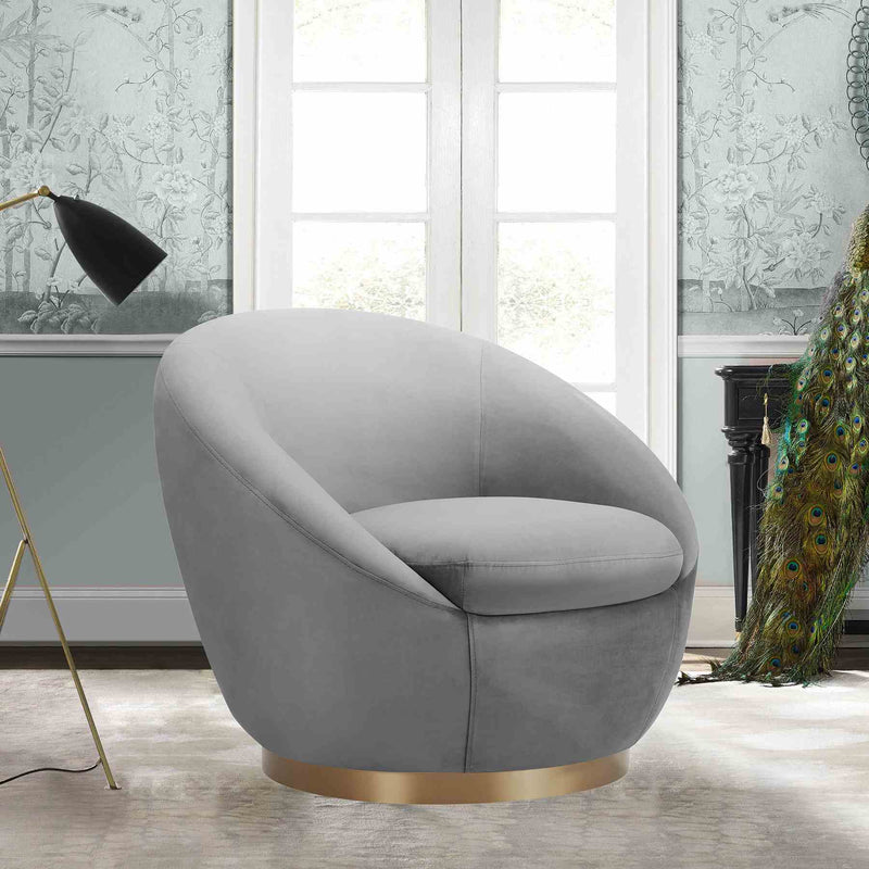 Yves Gray Velvet Swivel Accent Chair with Gold Base - Furniture City (CA)l