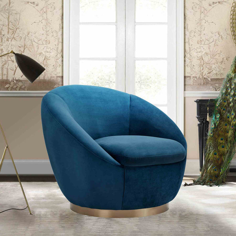Yves Navy Velvet Swivel Accent Chair with Gold Base - Furniture City (CA)l
