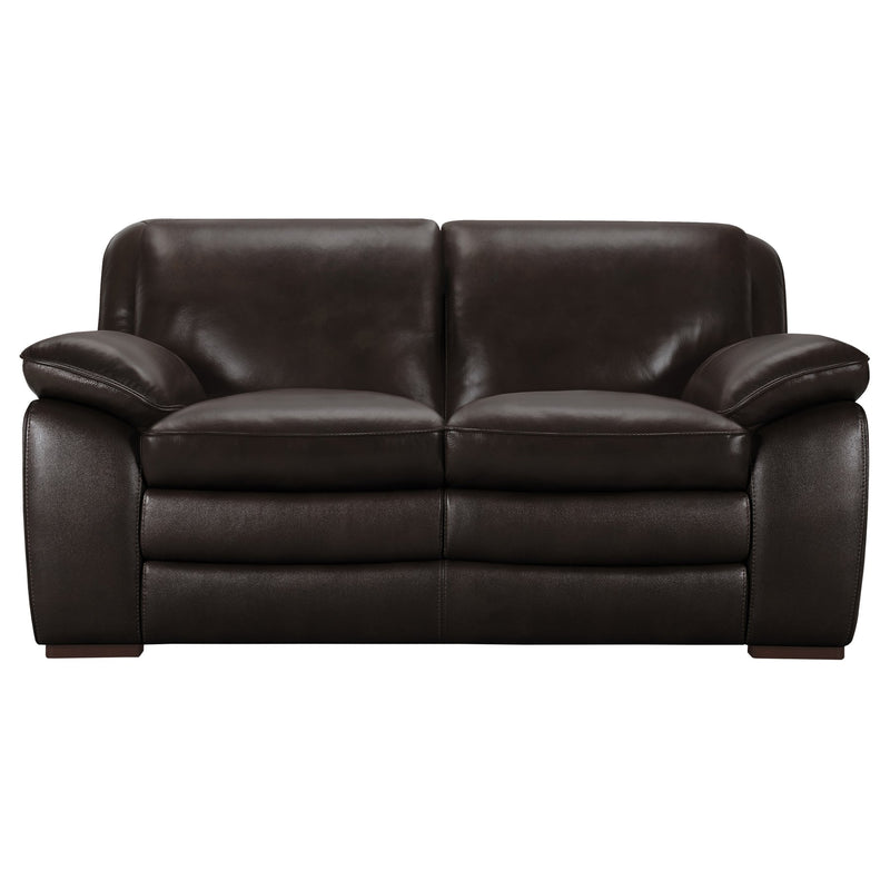 Zanna Contemporary Loveseat in Genuine Dark Brown Leather with Brown Wood Legs - Furniture City (CA)l