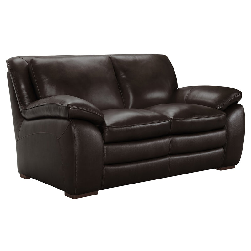 Zanna Contemporary Loveseat in Genuine Dark Brown Leather with Brown Wood Legs - Furniture City (CA)l