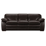 Zanna Contemporary Sofa in Genuine Dark Brown Leather with Brown Wood Legs - Furniture City (CA)l