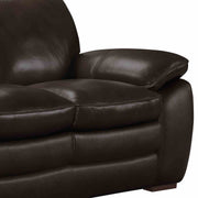 Zanna Contemporary Sofa in Genuine Dark Brown Leather with Brown Wood Legs - Furniture City (CA)l