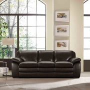 Zanna Contemporary Sofa in Genuine Dark Brown Leather with Brown Wood Legs - Furniture City (CA)l