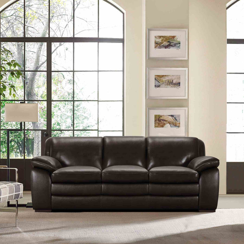 Zanna Contemporary Sofa in Genuine Dark Brown Leather with Brown Wood Legs - Furniture City (CA)l