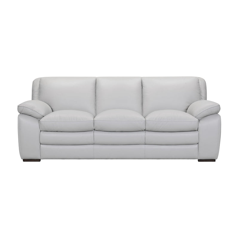 Zanna Contemporary Sofa in Genuine Dove Gray Leather with Brown Wood Legs - Furniture City (CA)l