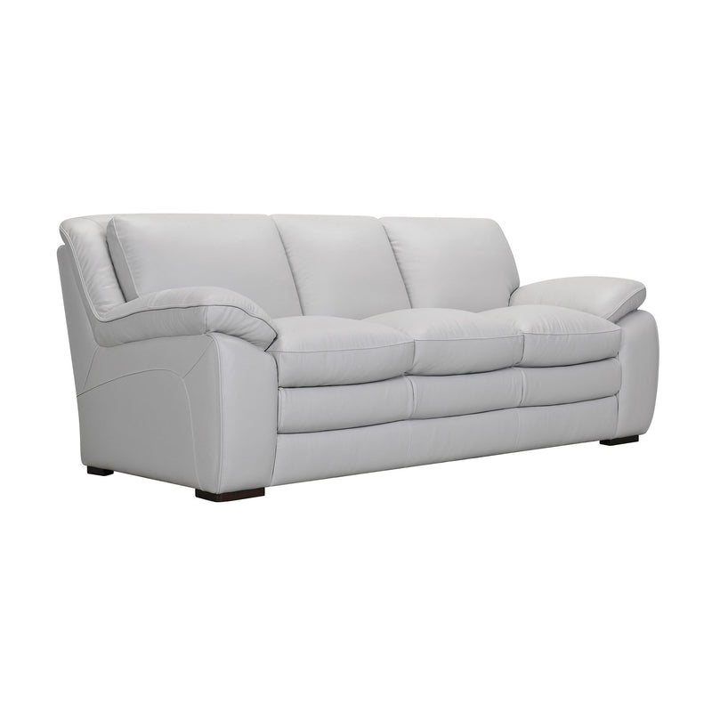Zanna Contemporary Sofa in Genuine Dove Gray Leather with Brown Wood Legs - Furniture City (CA)l