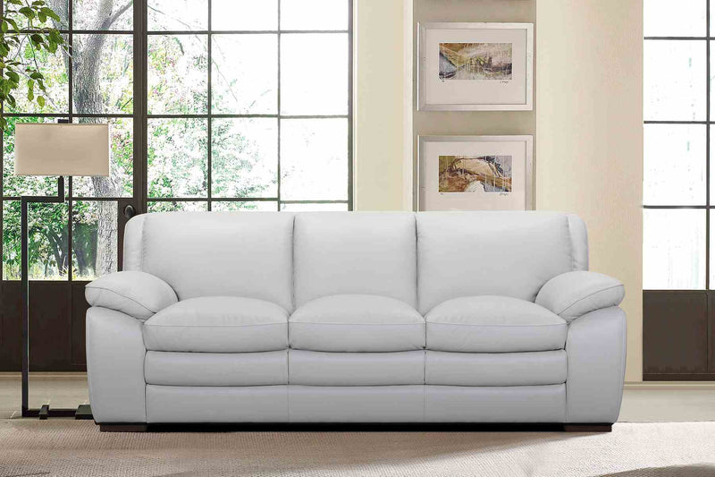 Zanna Contemporary Sofa in Genuine Dove Gray Leather with Brown Wood Legs - Furniture City (CA)l